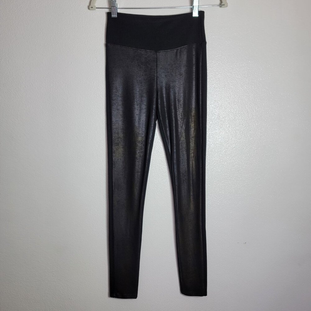 Spanx Assets Faux Leather Front Leggings Size Small Subtle Gold Sheen